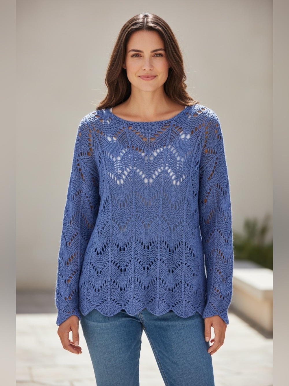Chico's Openwork Scoop-Neck Sweater in Periwinkle